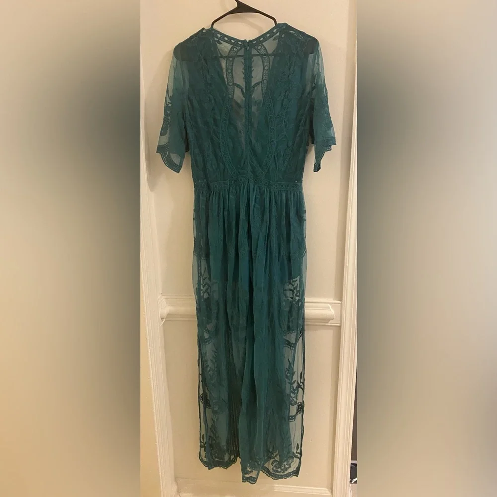 Honey Punch Teal Lace Maxi Dress - Picture 5 of 5